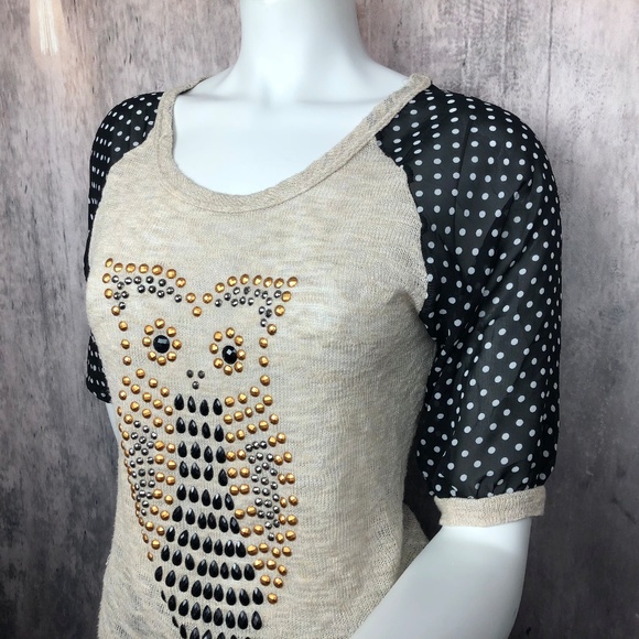 Mauve Owl Bohemian Knit Polka Dot Top Blouse Med - Picture 2 of 7